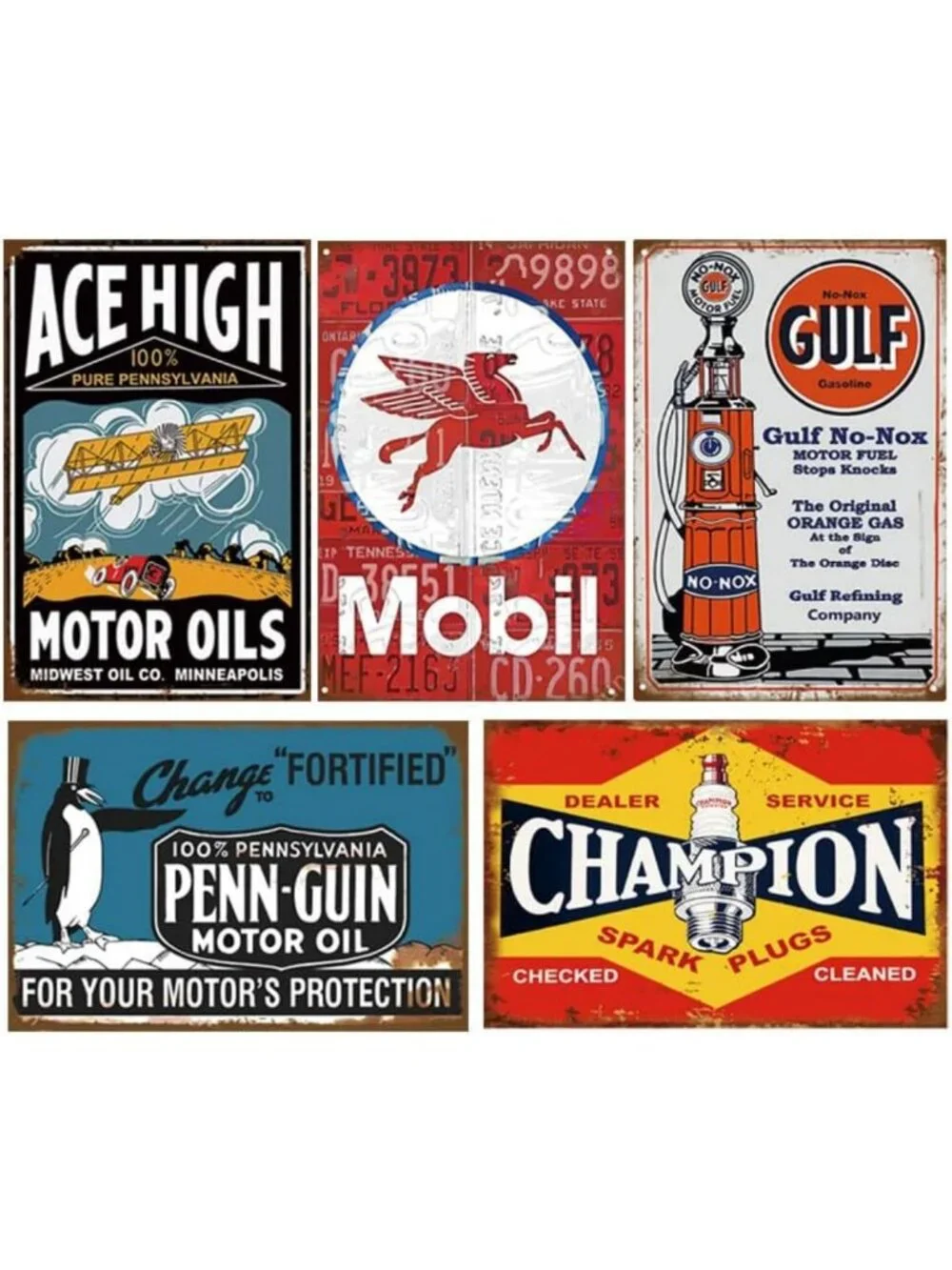 Vintage Metal Signs Set of 26 | Retro Gas & Oil Decor for Home, Bar, Garage, Man